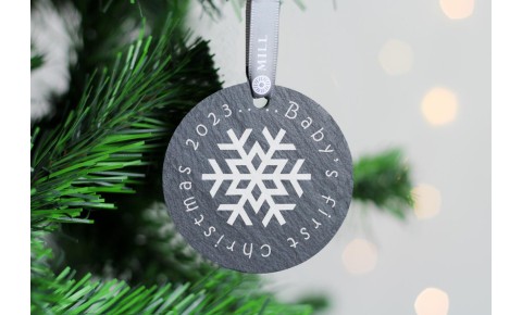 Baby's first christmas Snowflake Welsh Slate Decoration